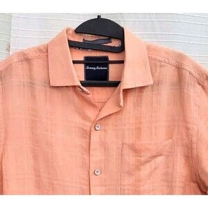 Tommy Bahama Squarely There Camp Shirt Linen Blend Light Tangerine Men's Small